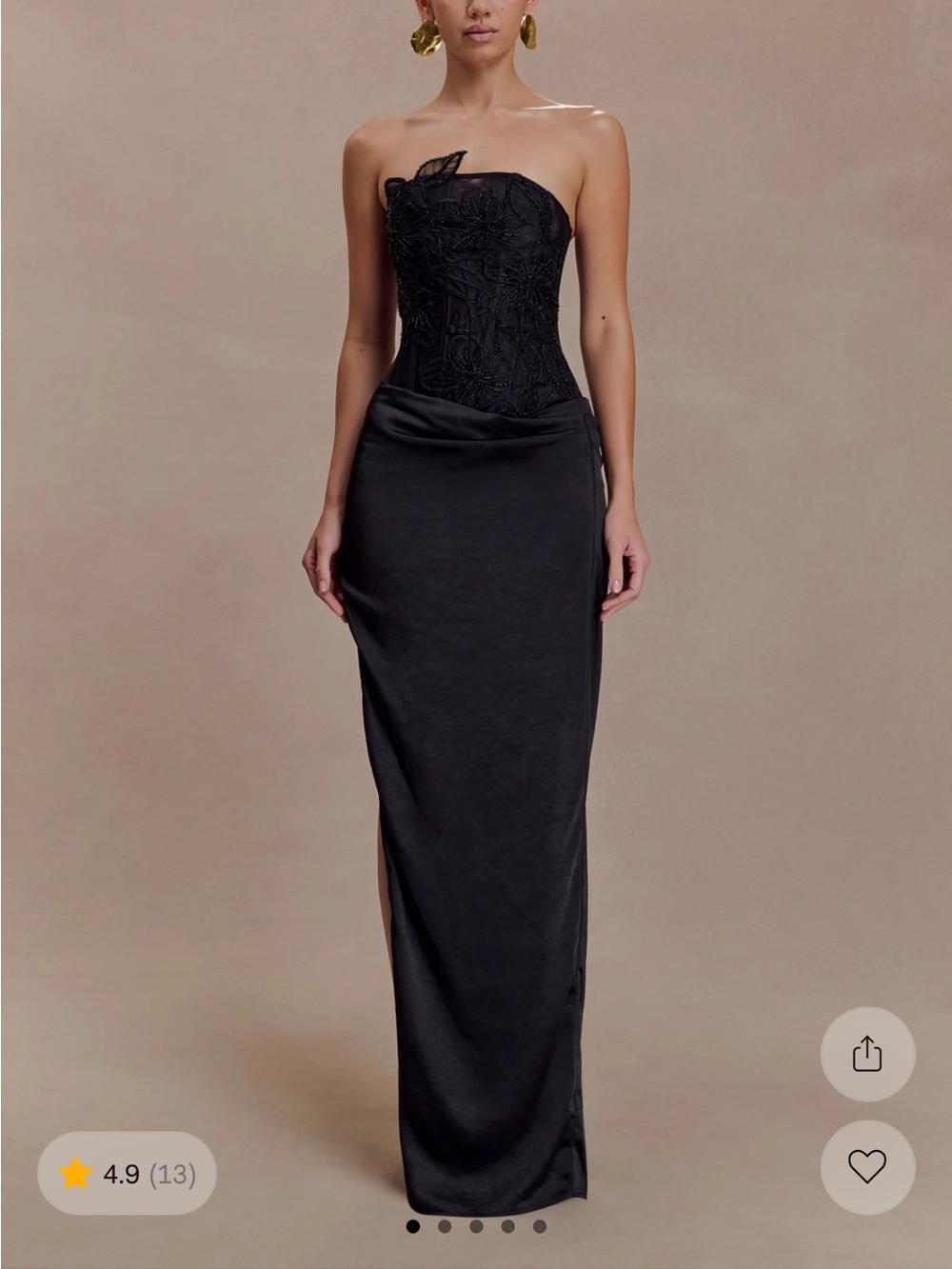 Meshki Black Strapless Embroidered Corset Gown